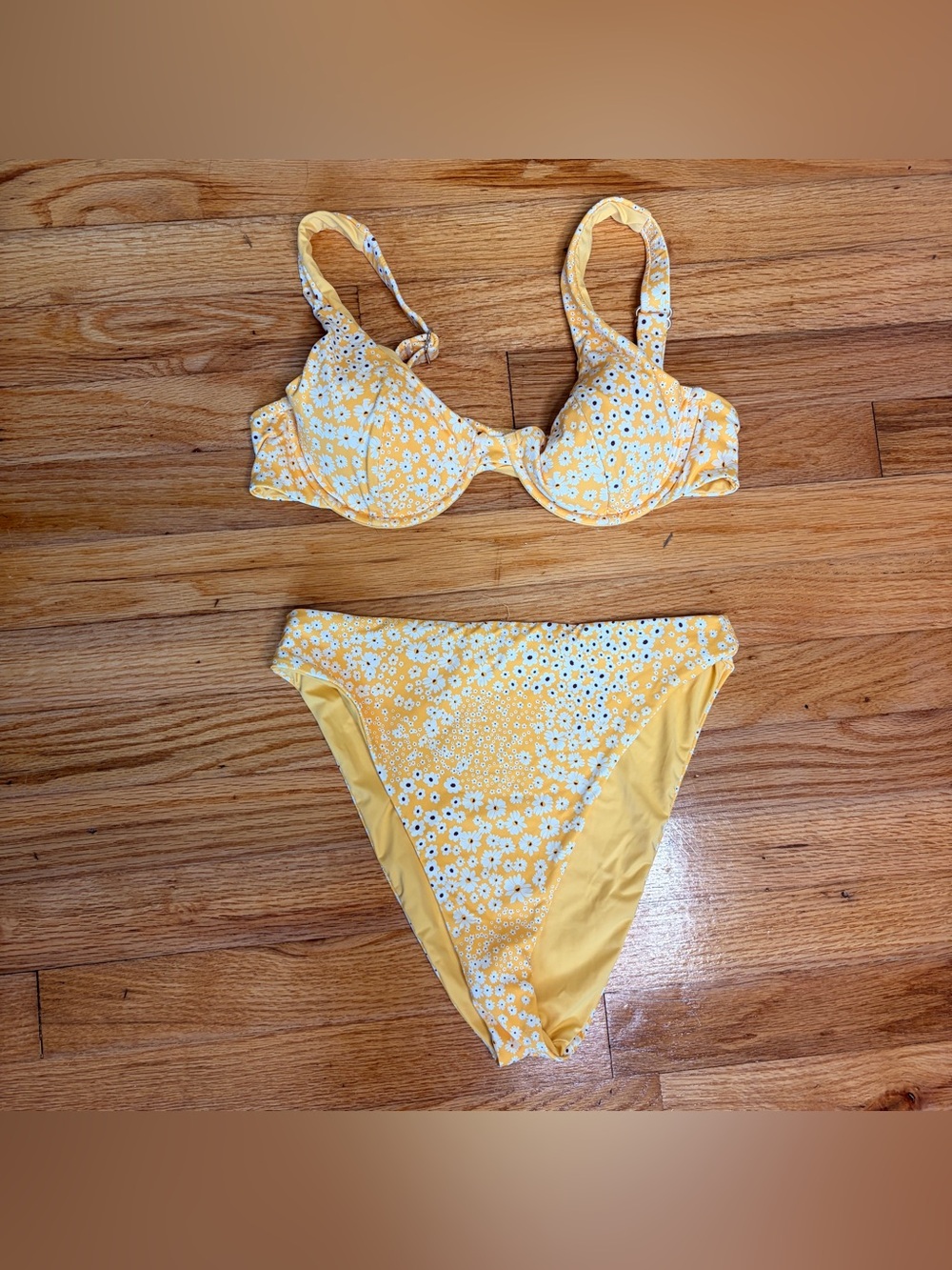 Dippin Daisys Anthropologie Yellow Floral Two-Piece Bikini Set Medium